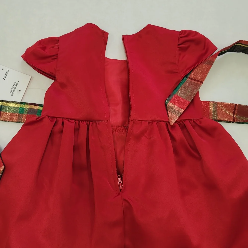 Rare Editions Baby Girl Plaid Bow Detail Satin Dress With Diaper Panty